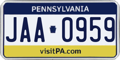 PA license plate JAA0959