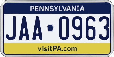 PA license plate JAA0963