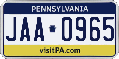 PA license plate JAA0965