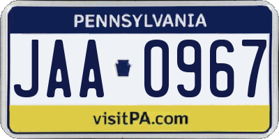 PA license plate JAA0967