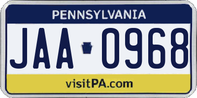 PA license plate JAA0968