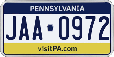 PA license plate JAA0972