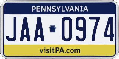 PA license plate JAA0974