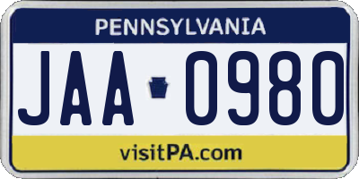 PA license plate JAA0980