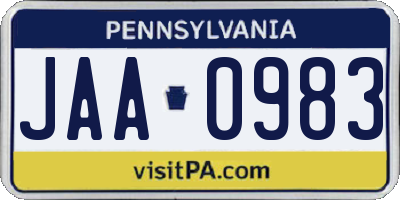 PA license plate JAA0983