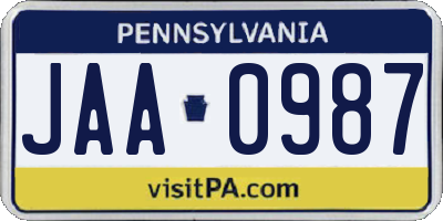 PA license plate JAA0987