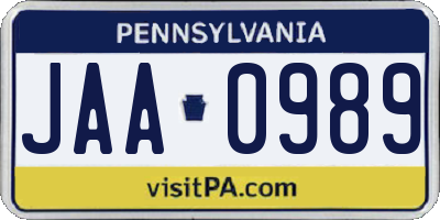 PA license plate JAA0989