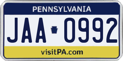 PA license plate JAA0992