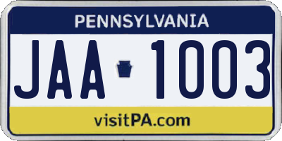 PA license plate JAA1003