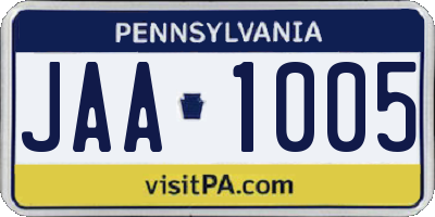 PA license plate JAA1005