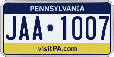 PA license plate JAA1007