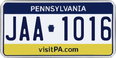 PA license plate JAA1016