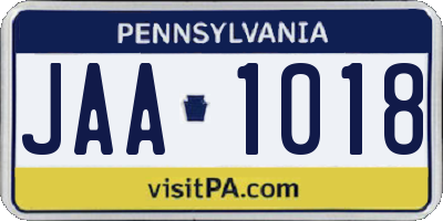 PA license plate JAA1018