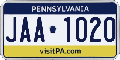 PA license plate JAA1020