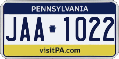 PA license plate JAA1022