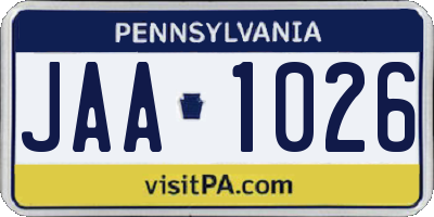 PA license plate JAA1026