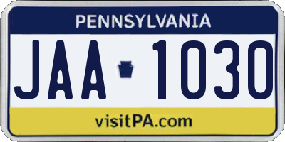 PA license plate JAA1030