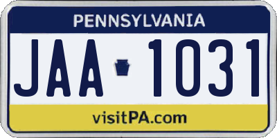 PA license plate JAA1031