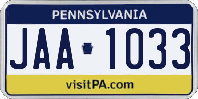 PA license plate JAA1033