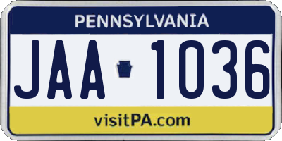 PA license plate JAA1036
