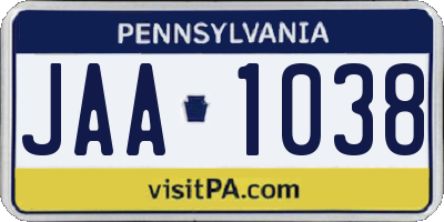 PA license plate JAA1038