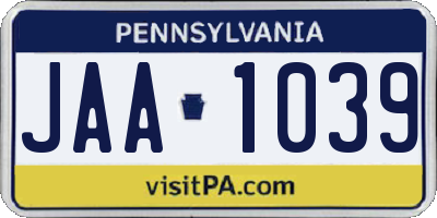 PA license plate JAA1039