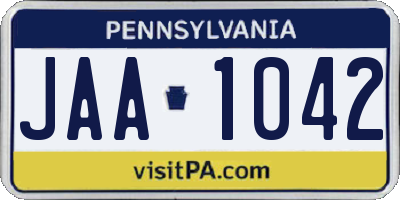 PA license plate JAA1042