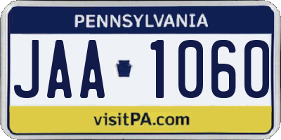 PA license plate JAA1060