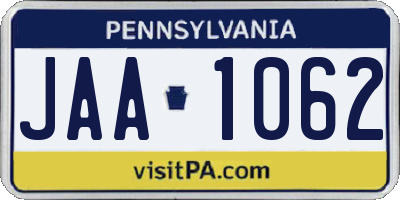 PA license plate JAA1062