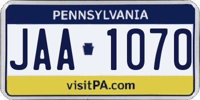 PA license plate JAA1070