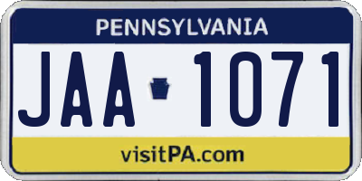 PA license plate JAA1071