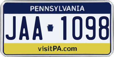 PA license plate JAA1098