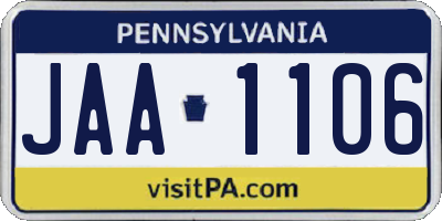 PA license plate JAA1106