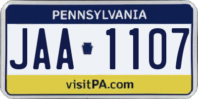 PA license plate JAA1107