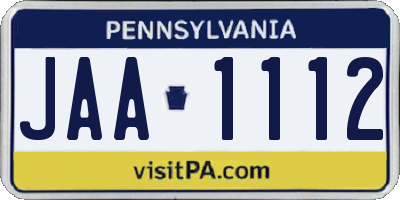PA license plate JAA1112