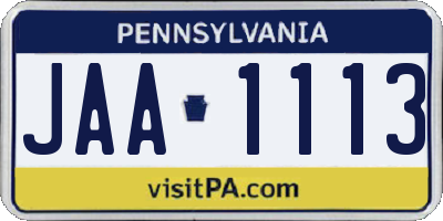 PA license plate JAA1113