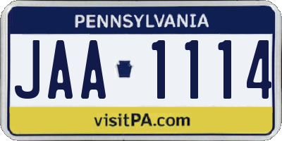 PA license plate JAA1114