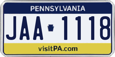 PA license plate JAA1118