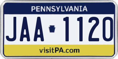 PA license plate JAA1120