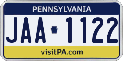 PA license plate JAA1122