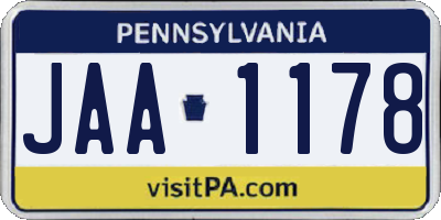 PA license plate JAA1178