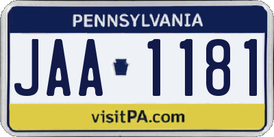 PA license plate JAA1181