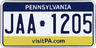 PA license plate JAA1205