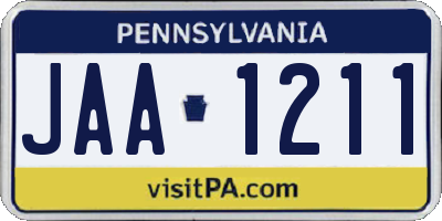 PA license plate JAA1211