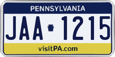 PA license plate JAA1215