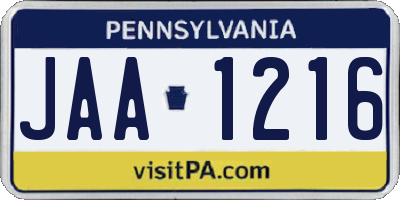 PA license plate JAA1216