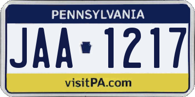 PA license plate JAA1217