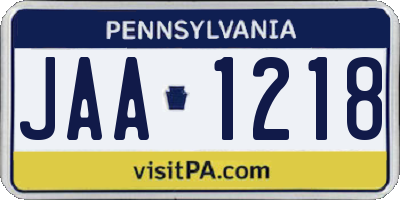 PA license plate JAA1218