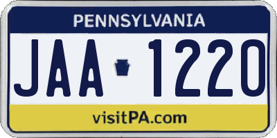 PA license plate JAA1220