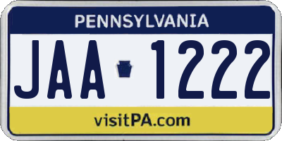 PA license plate JAA1222